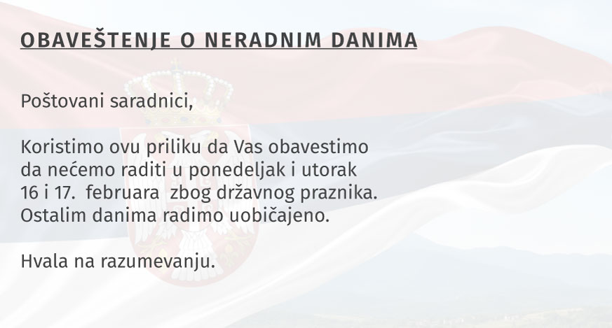Obaveštenje o neradnim danima